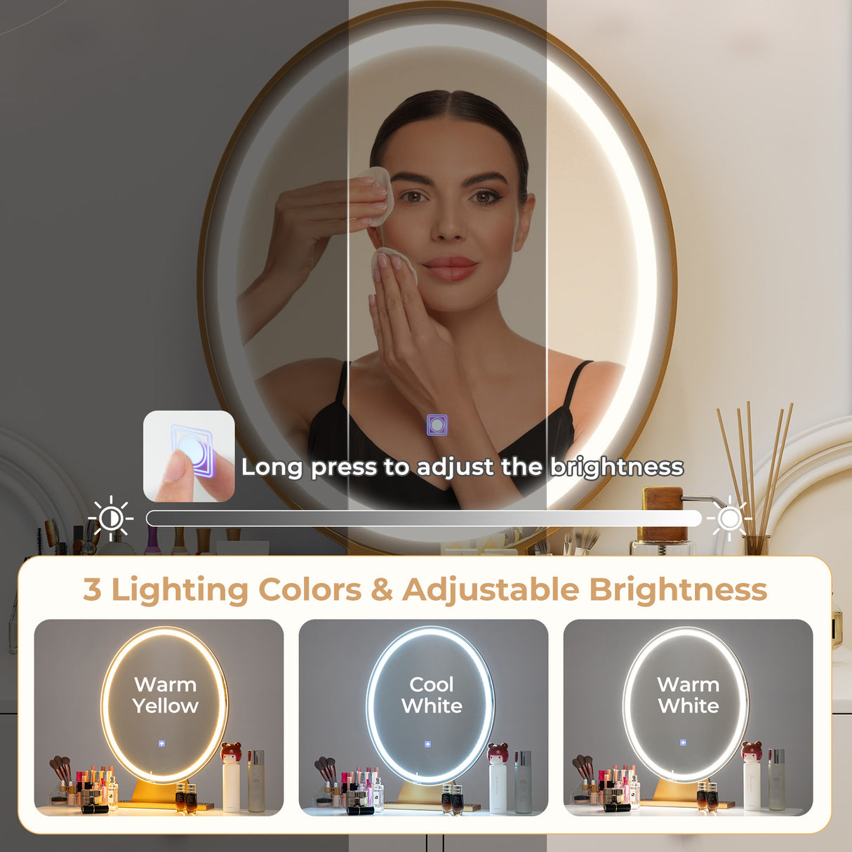 Industrial Makeup Dressing Table with 3 Lighting Modes
