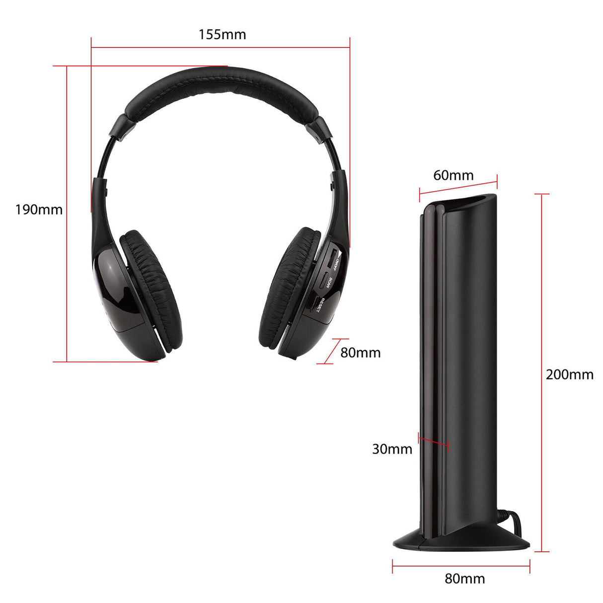 MH2001 Wireless Headphones 5-in-1 Functionality with FM Radio & TV Support On-Ear