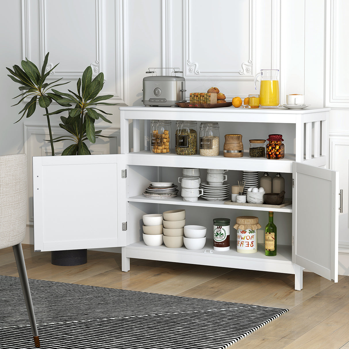 Kitchen Buffet Server Sideboard Storage Cabinet with 2 Doors and Shelf
