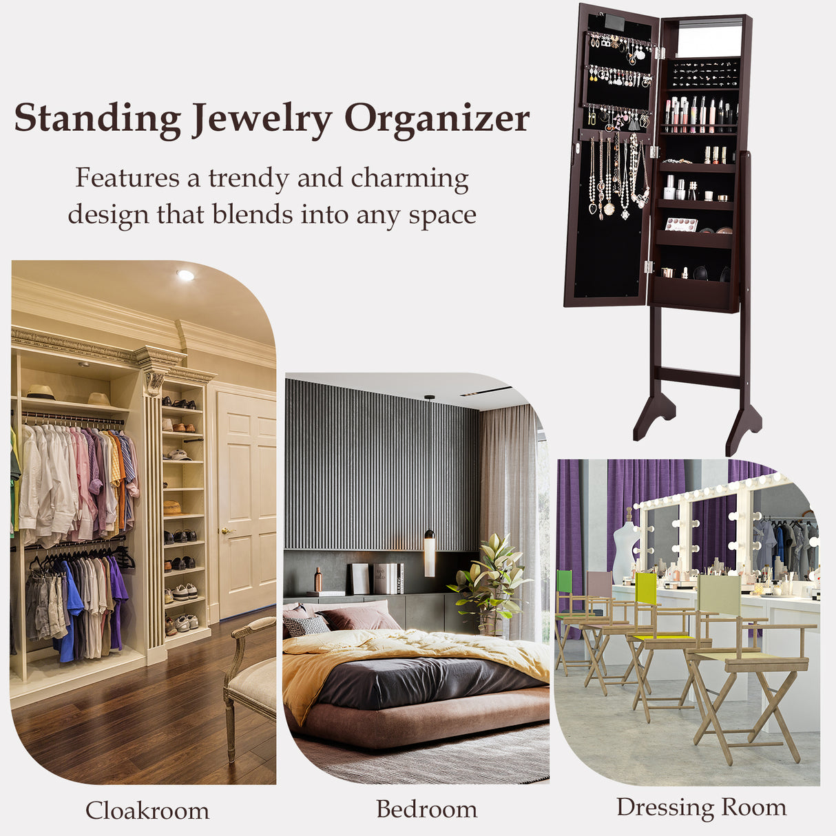 Mirrored Jewelry Cabinet Armoire Organizer w/ LED lights