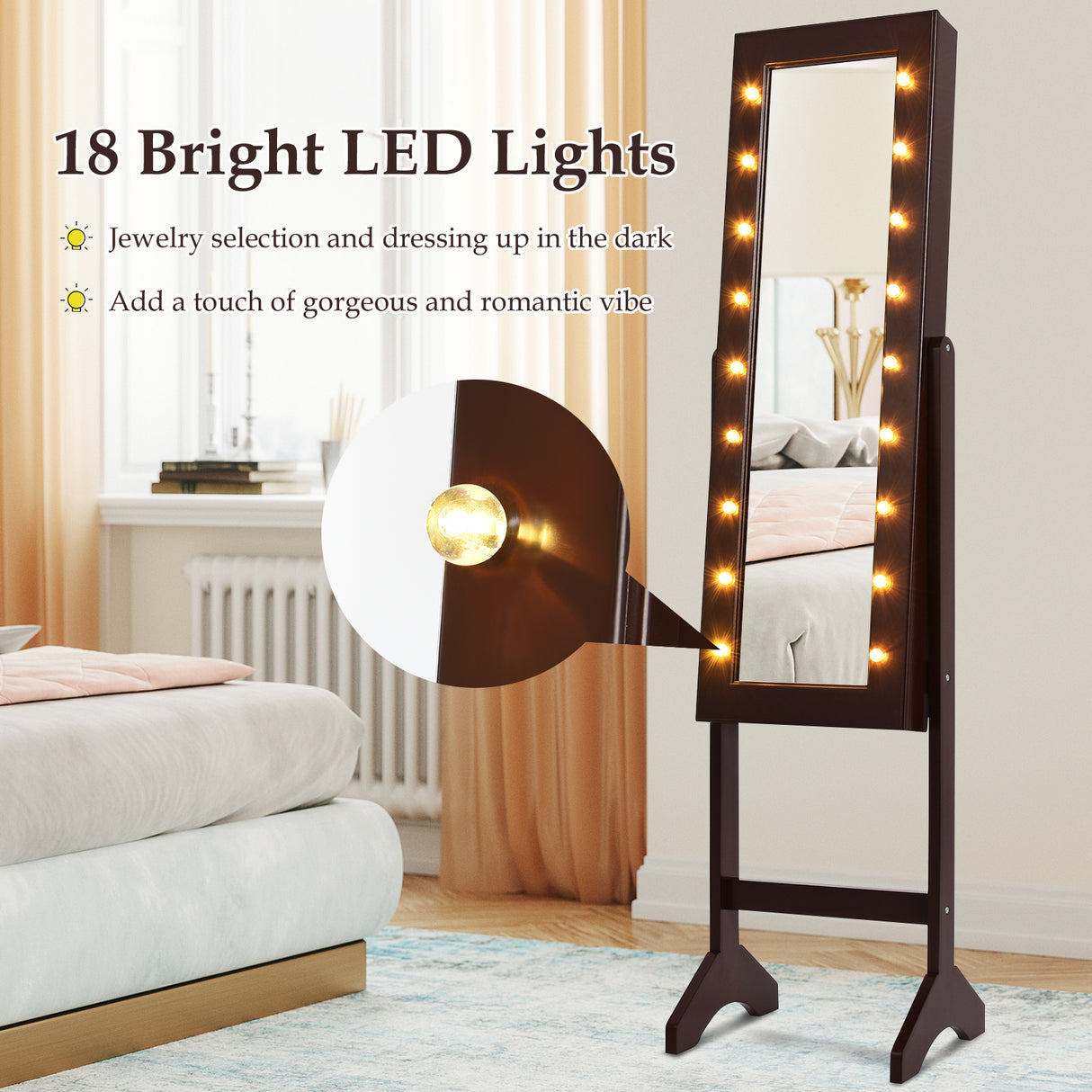 Mirrored Jewelry Cabinet Armoire Organizer w/ LED lights