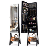 LED Jewelry Cabinet Armoire Organizer with Bevel Edge Mirror-Black