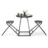 3 Pieces Dining Table Set with 2 Foldable Stools for Small Space-Gray