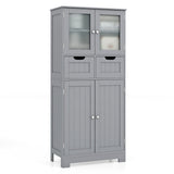 4 Door Freee-Standing Bathroom Cabinet with 2 Drawers and Glass Doors
