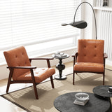 Mid Century Modern Accent Chair with Solid Rubber Wood Frame and Leather Cover