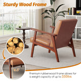 Mid Century Modern Accent Chair with Solid Rubber Wood Frame and Leather Cover