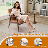 Mid Century Modern Accent Chair with Solid Rubber Wood Frame and Leather Cover