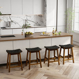 Faux PU Leather Bar Height Stools Set of 2 with Woven Curved Seat-25 Inches