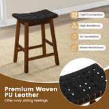 Faux PU Leather Bar Height Stools Set of 2 with Woven Curved Seat-25 Inches