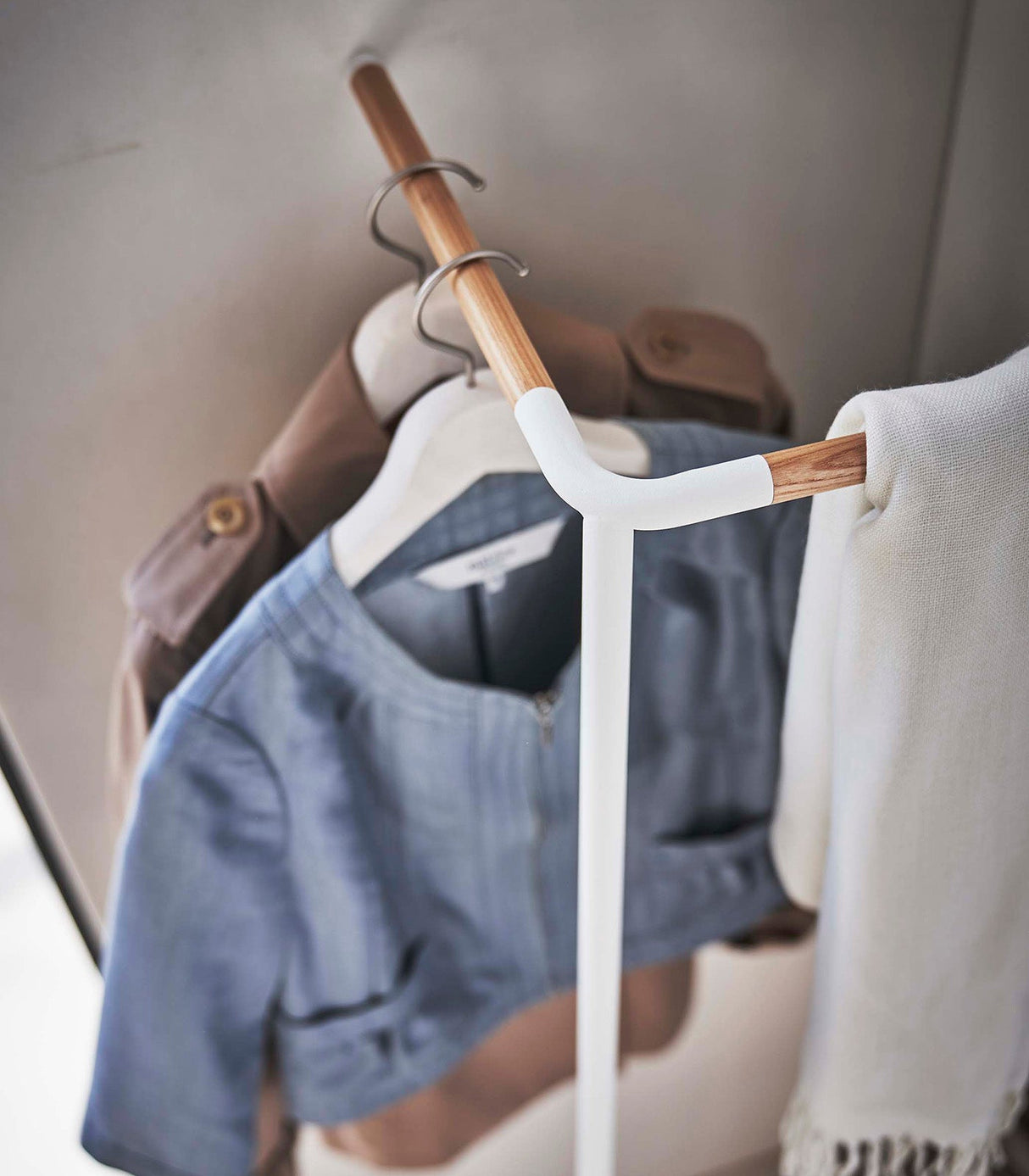 Corner Leaning Coat Hanger (63" H)  - Steel + Wood