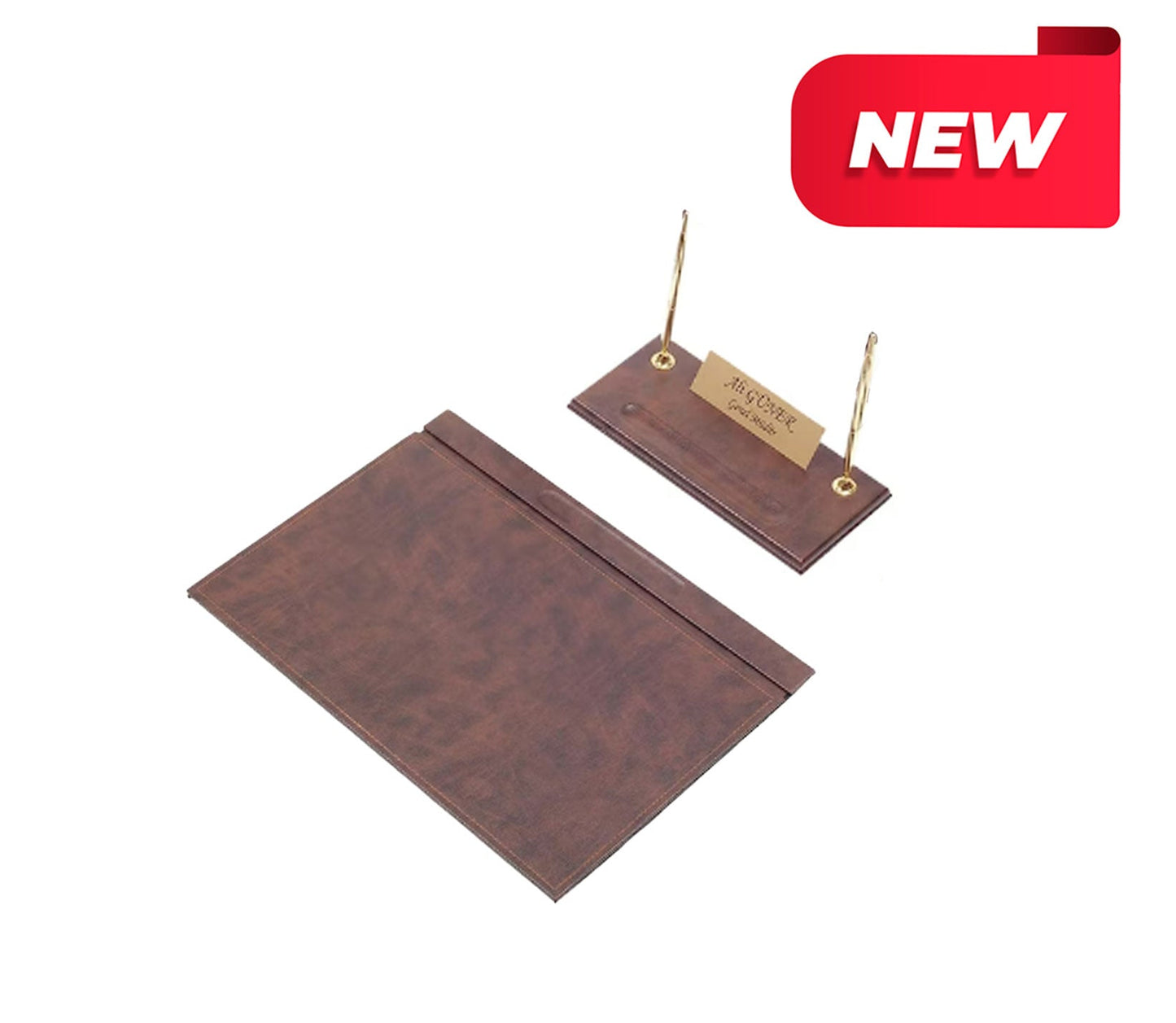 MOOG  Leather Desk Set - Brown- 2 PCS