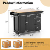 Kitchen Island Trolley Cart Wood with Drop-Leaf Tabletop and Storage Cabinet-Black