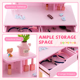 Kid Vanity Table Chair Set with Mirror and 2 Large Storage Drawers