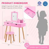 Kid Vanity Table Chair Set with Mirror and 2 Large Storage Drawers