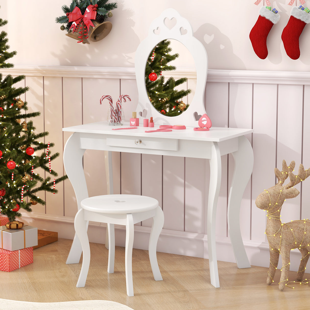 Kids Princess Makeup Dressing Play Table Set with Mirror