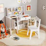 Kids Study Desk and Chair Set with Chair Hutch and Storage Cabinet for 3+ Years Old