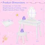 Kids Vanity Set with Lighted Mirror with Adjustable Brightness and Large Drawer