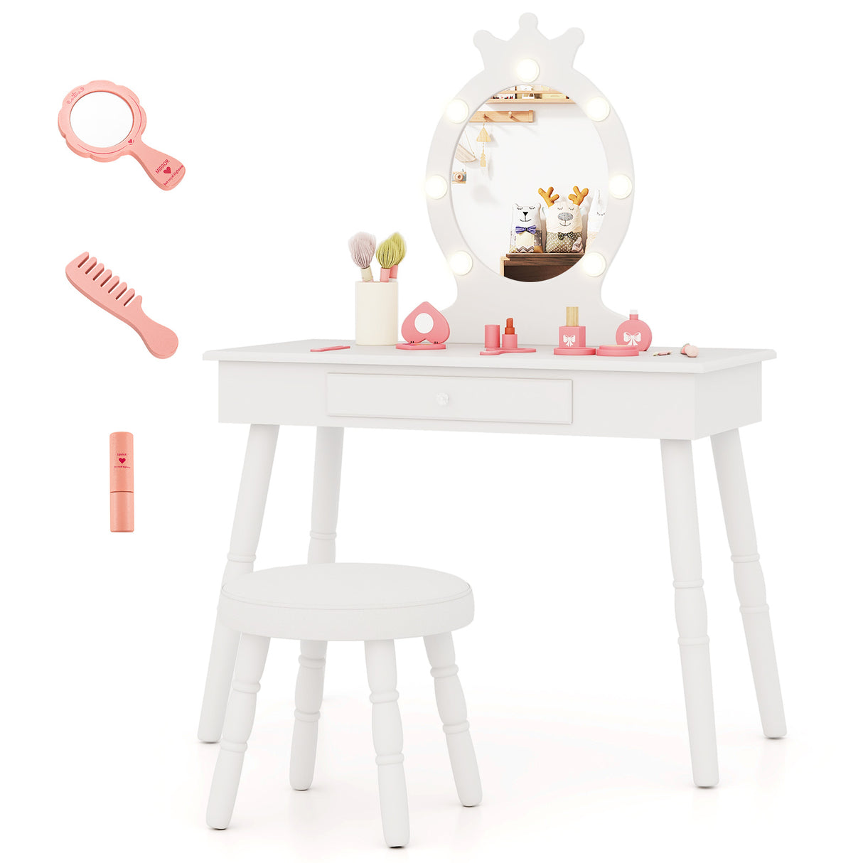 Kids Vanity Set with Lighted Mirror with Adjustable Brightness and Large Drawer