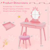 Kids Vanity Set with Lighted Mirror with Adjustable Brightness and Large Drawer
