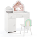 Kids Vanity Table and Chair Set with Cloud-shaped Mirror and Open Shelf