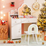 Kids Vanity Table and Chair Set with Cloud-shaped Mirror and Open Shelf