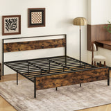 Twin Metal Bed Frame Industrial Platform Bed with Wooden Headboard
