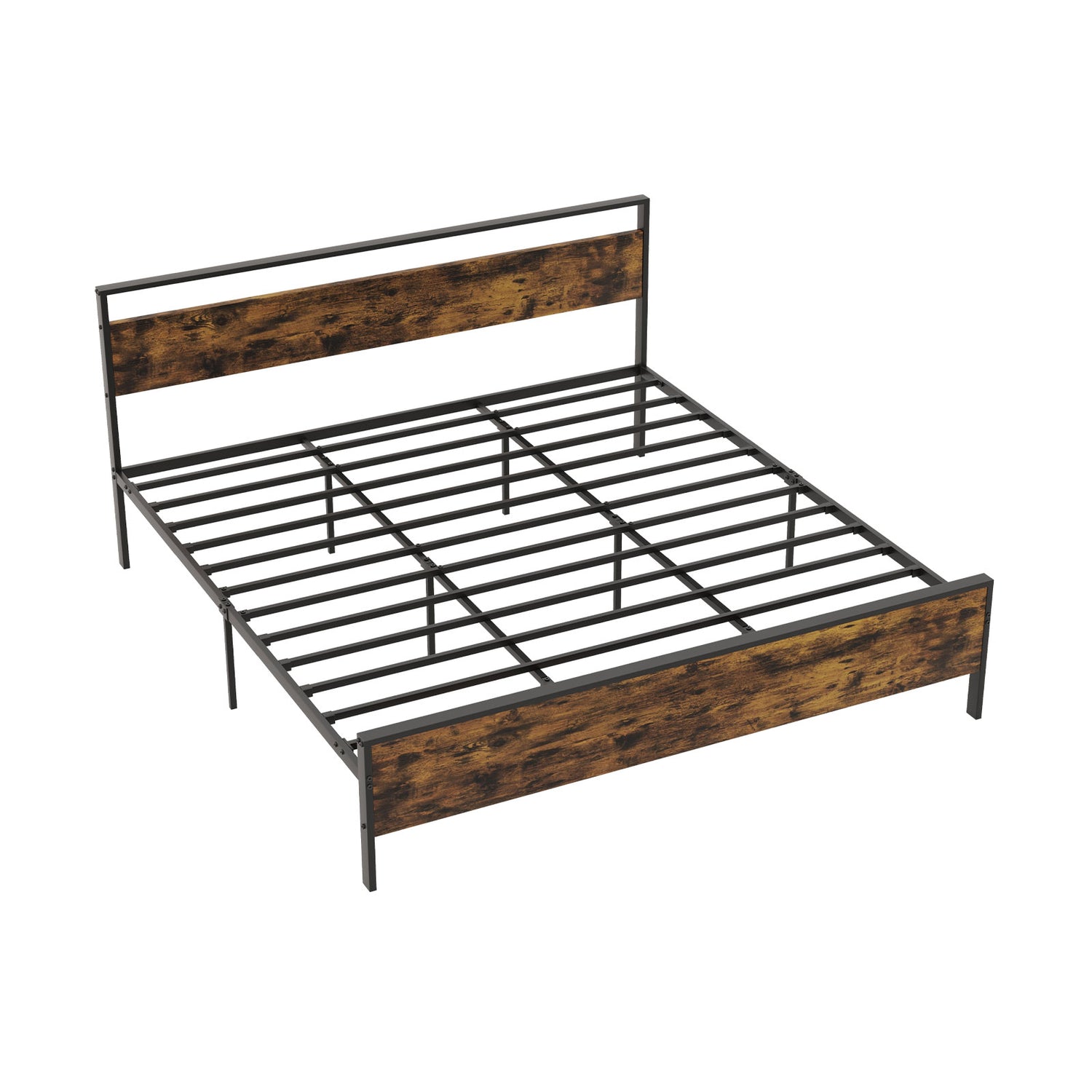 Twin Metal Bed Frame Industrial Platform Bed with Wooden Headboard