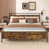 Twin Metal Bed Frame Industrial Platform Bed with Wooden Headboard