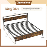 Twin Metal Bed Frame Industrial Platform Bed with Wooden Headboard
