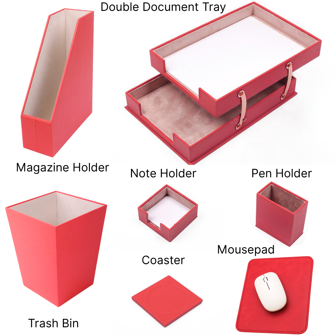 MOOG Leather Desk Set – 7-Piece Organizer-Pink