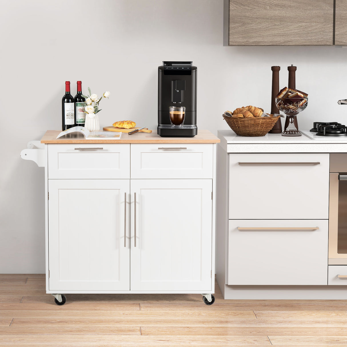 Heavy Duty Rolling Kitchen Cart with Tower Holder and Drawer