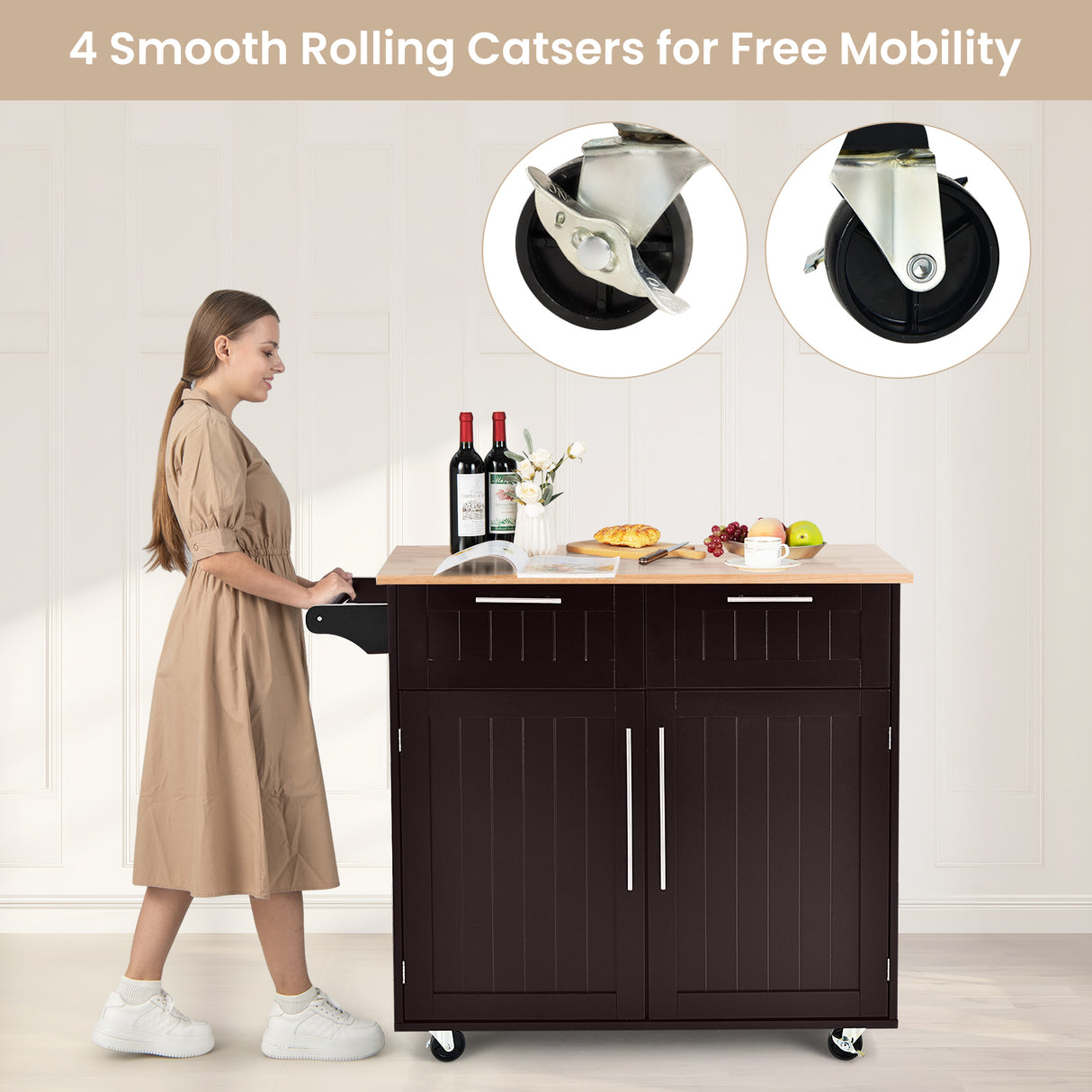 Heavy Duty Rolling Kitchen Cart with Tower Holder and Drawer