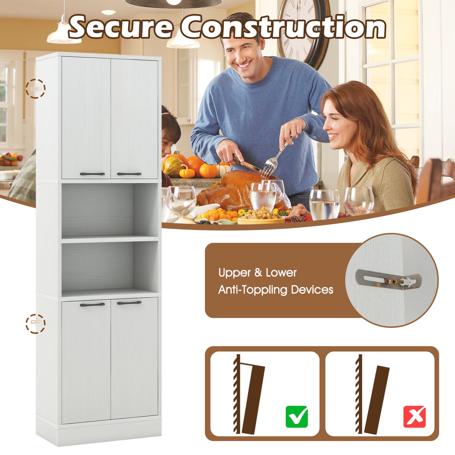 75 Inch Kitchen Pantry Cabinet Tall Cupboard with Doors and Shelves