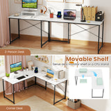 95 Inch 2-Person L-Shaped Long Reversible Computer Desk with Monitor Stand