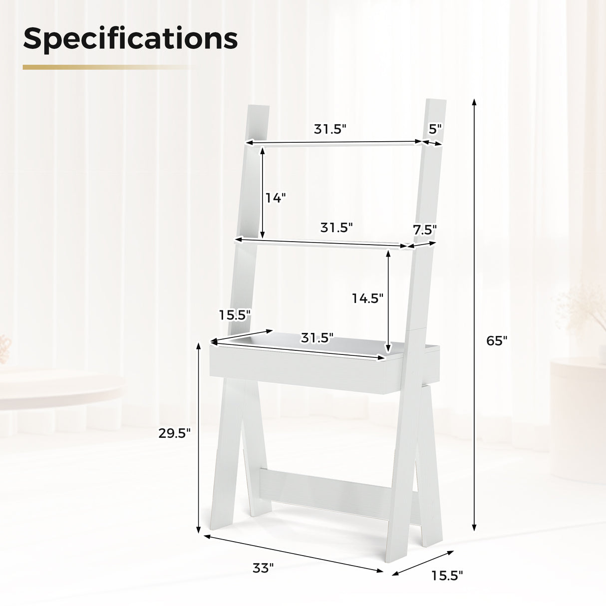 Ladder Shelf Desk Bookcase with Countertop  Drawer and 2 Shelves