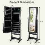 Lockable Freestanding Jewelry Cabinet Armoire with Full-Length Mirror and Lights