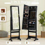 Lockable Freestanding Jewelry Cabinet Armoire with Full-Length Mirror and Lights