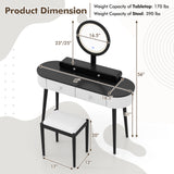 Makeup Vanity Table Set with LED Mirror and 3 Spacious Drawers/Drawers-White/Drawers-Black