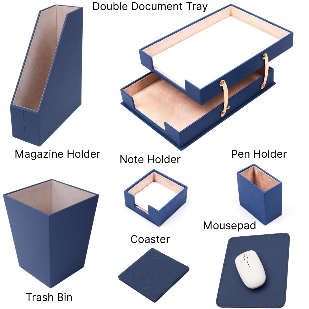 MOOG Leather Desk Set – 7-Piece Organizer-Turquoise