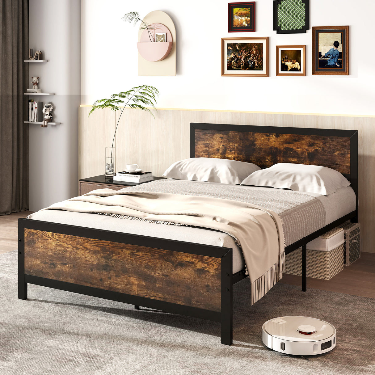 Metal Bed Frame with Headboard and Footboard