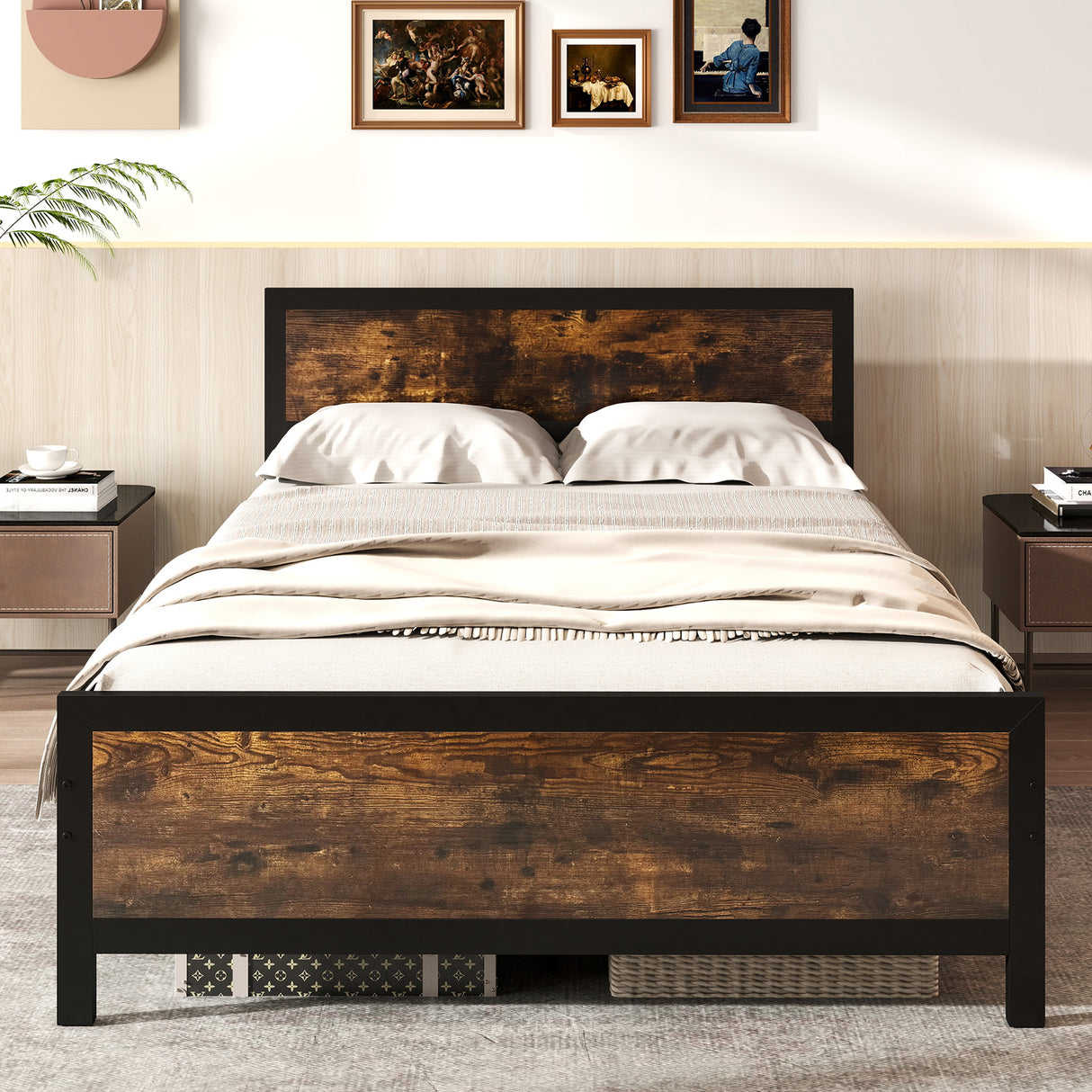 Metal Bed Frame with Headboard and Footboard