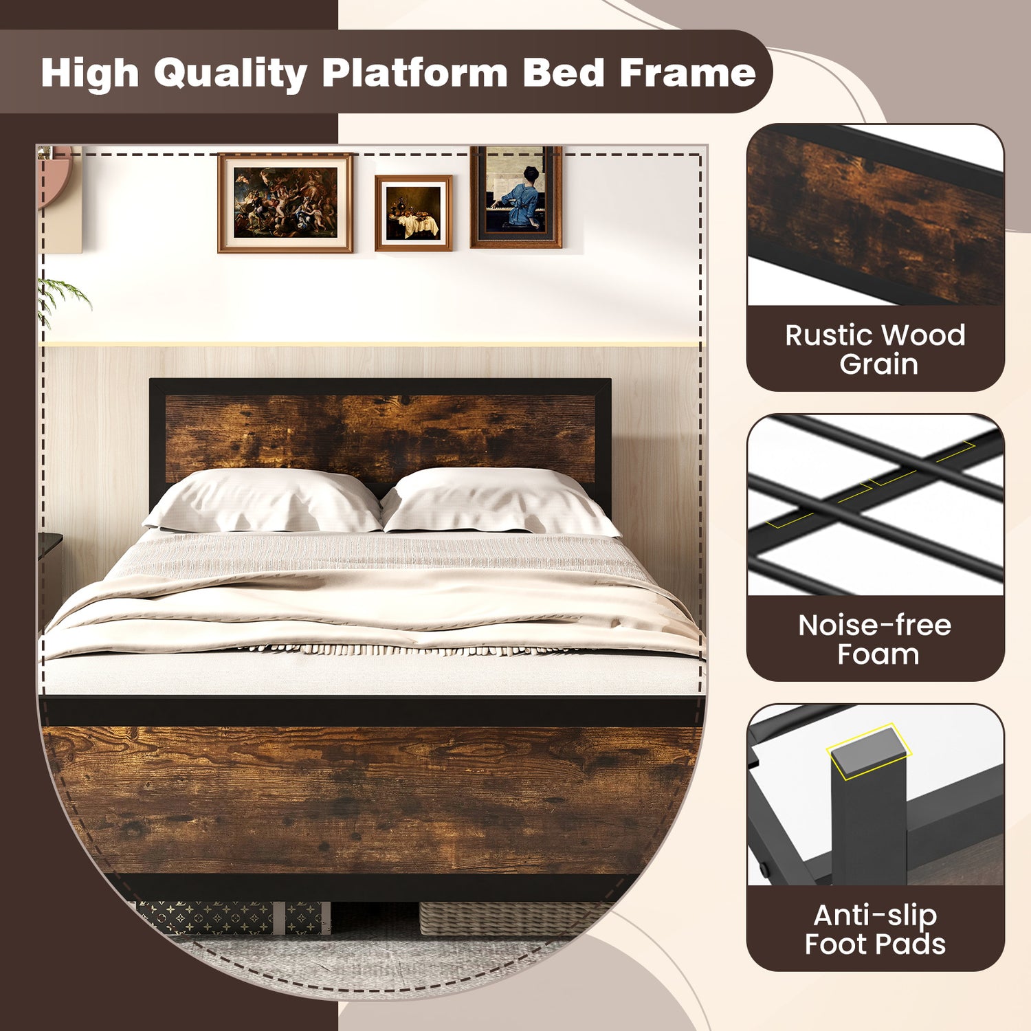 Metal Bed Frame with Headboard and Footboard