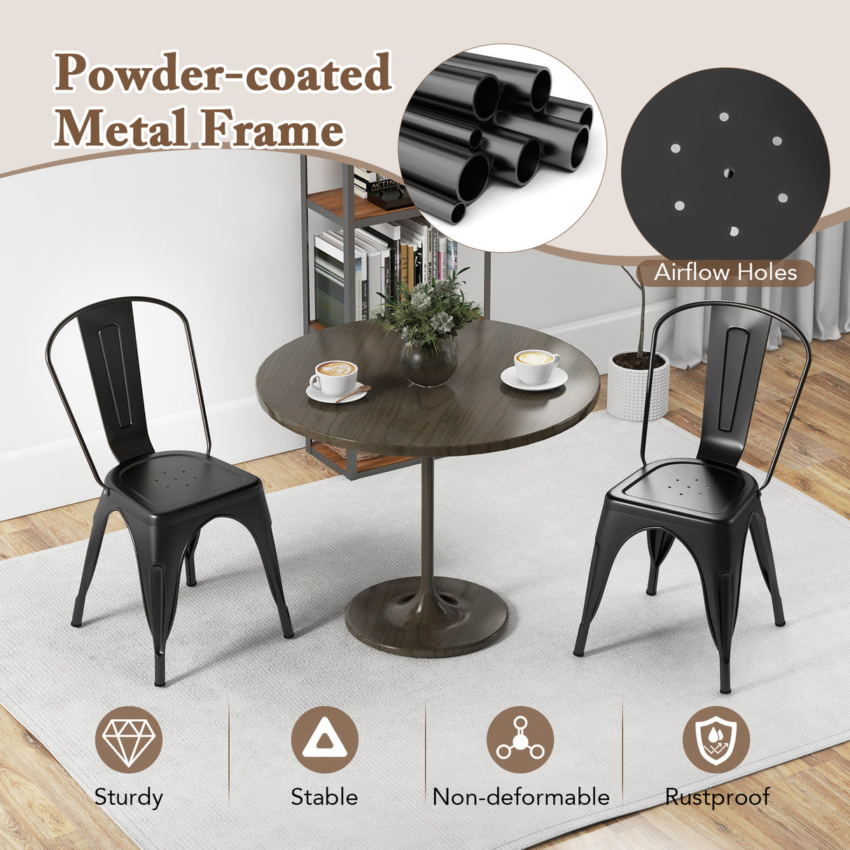Metal Dining Chairs Set of 4 with Removable Backrest for Dining Room Restaurant Living Room
