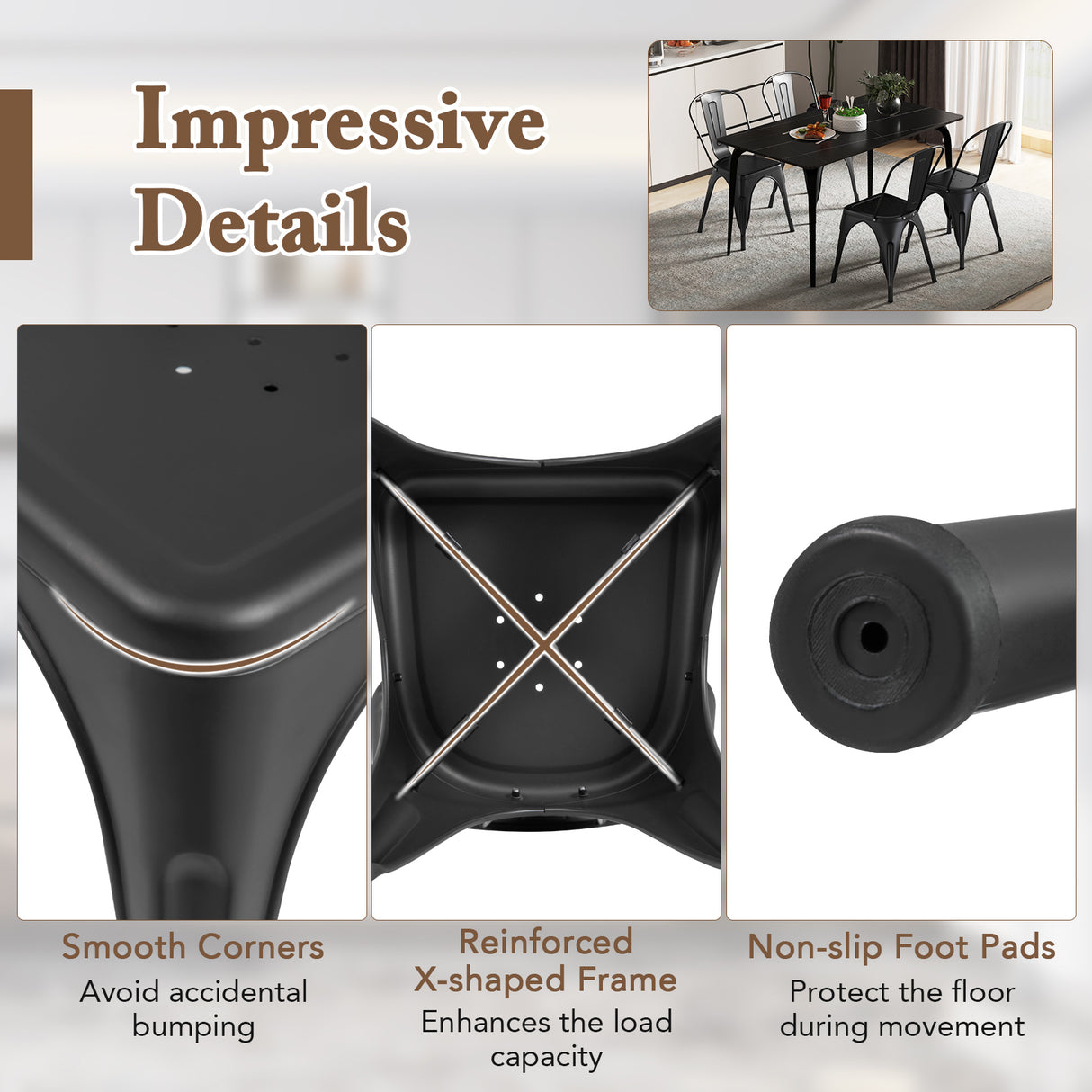 Metal Dining Chairs Set of 4 with Removable Backrest for Dining Room Restaurant Living Room