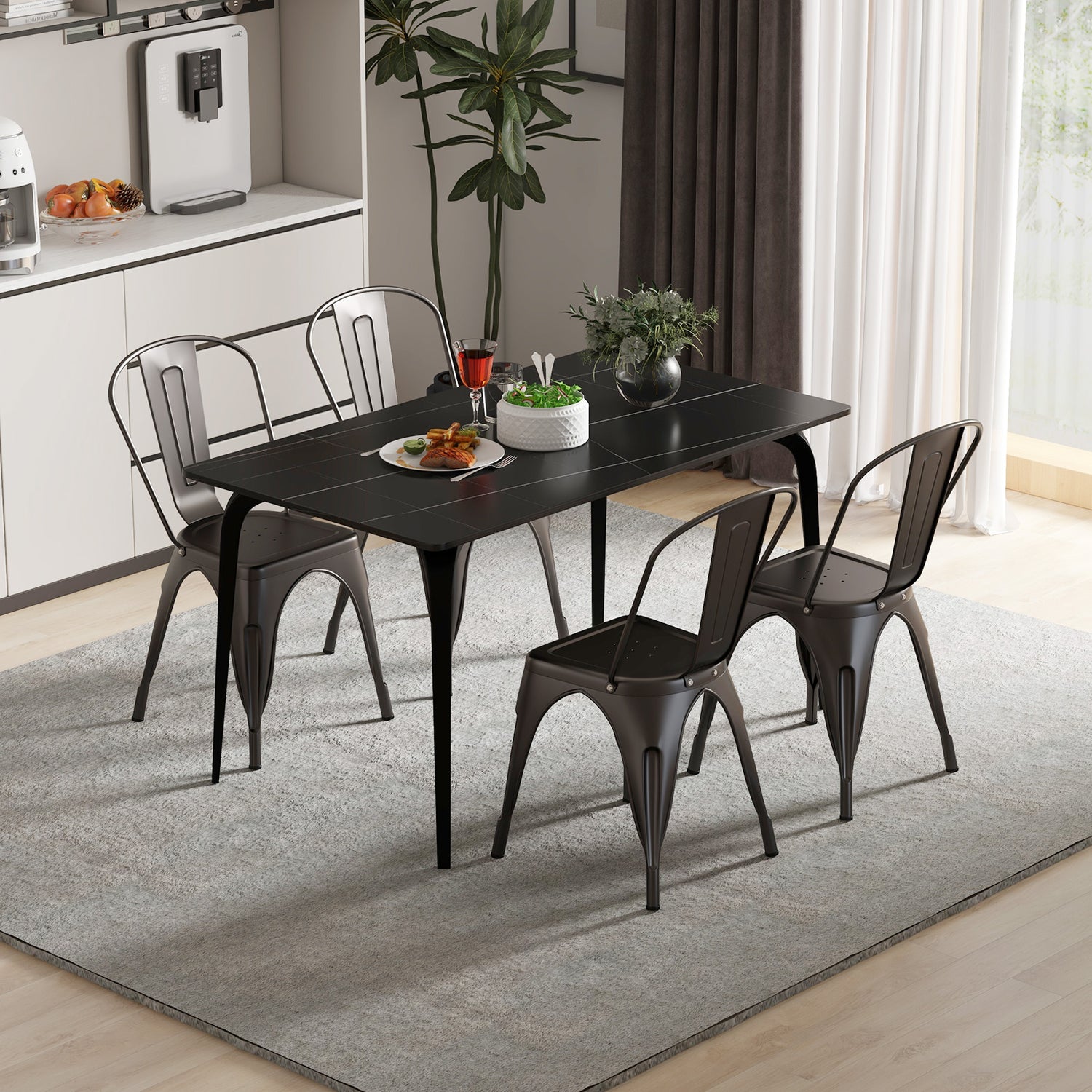 Metal Dining Chairs Set of 4 with Removable Backrest for Dining Room Restaurant Living Room