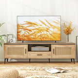 Mid Century Modern Entertainment Center with 2 Cabinets and Storage Drawer-Oak