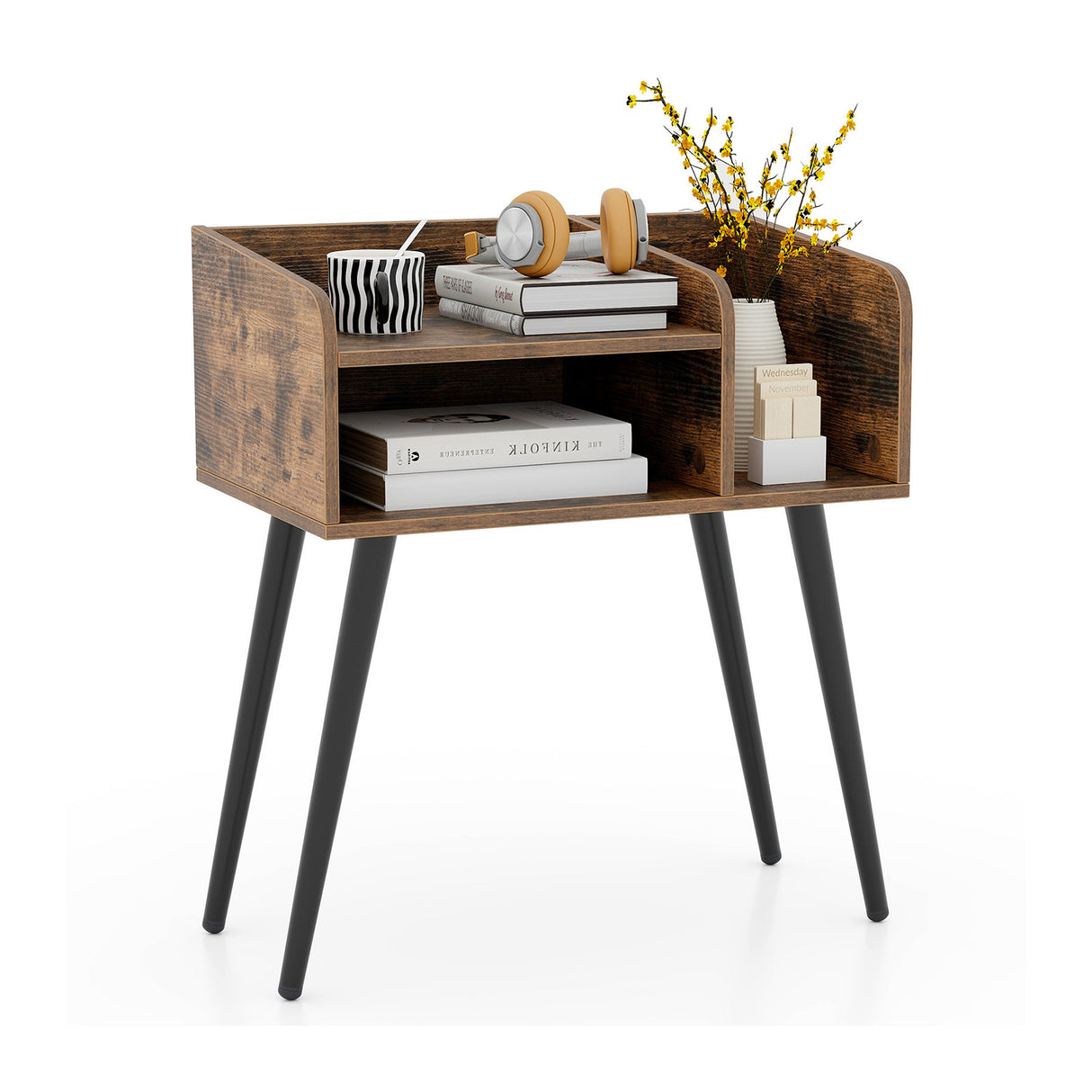 Mid Century Modern Nightstand  with Open Shelves