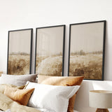 Neutral Abstract Landscape Art. Beige Farmhouse Triptych
