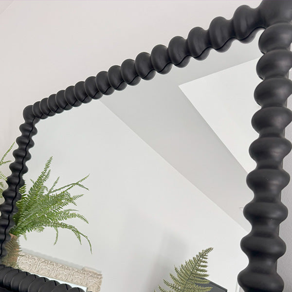 Black Beaded Carved Wood Wall Mirror