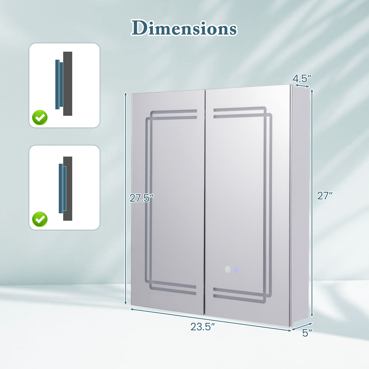 2 Doors Bathroom Mirror Medicine Wall Cabinet with Lights